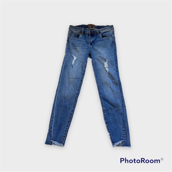Kut From The Kloth Skinny Destructed Distressed Frayed Ankle Jeans - Picture 1 of 15